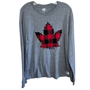 Roots Maple Leaf Red Buffalo Plaid Canadian Lounge Top Gray Sz Large